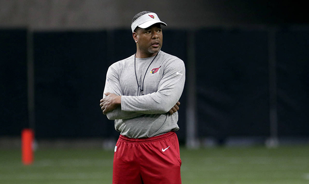Arizona Cardinals coach Steve Wilks watches his team during the first day of the team's NFL footbal...