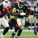 New Orleans Saints running back Jonathan Williams (32) carries in the first half of an NFL preseason football game against the Arizona Cardinals in New Orleans, Friday, Aug. 17, 2018. (AP Photo/Butch Dill)