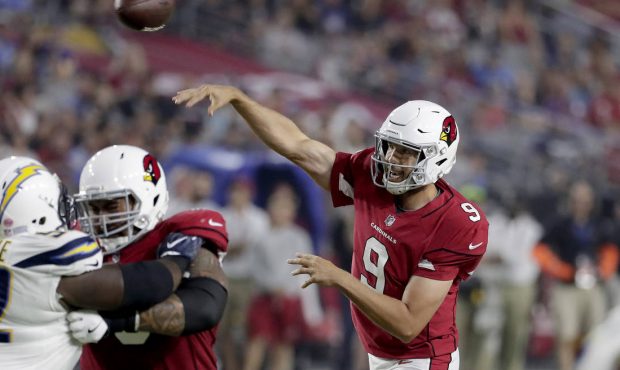 Arizona Cardinals quarterback Sam Bradford (9) throws against the Los Angeles Chargers during the f...