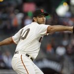 San Francisco Giants starting pitcher Madison Bumgarner works in the first inning of a baseball game against the Arizona Diamondbacks Tuesday, Aug. 28, 2018, in San Francisco. (AP Photo/Eric Risberg)
