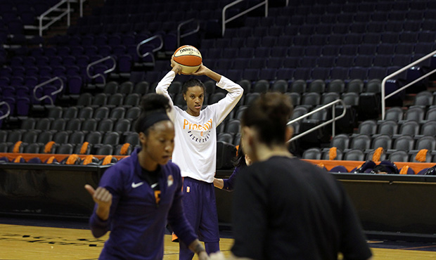 Forward DeWanna Bonner prepares to pass in practice ahead of Friday’s Game 3 between the No. 5 se...