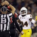 Arizona State wide receiver Frank Darby reacts after an incomplete pass during the second half of an NCAA college football game against San Diego State Saturday, Sept. 15, 2018, in San Diego. (AP Photo/Gregory Bull)