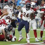 Chicago Bears running back Jordan Howard (24) celebrates his touchdown against the Arizona Cardinals during the second half of an NFL football game, Sunday, Sept. 23, 2018, in Glendale, Ariz. (AP Photo/Rick Scuteri)