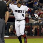 Arizona Diamondbacks' Ketel Marte reacts after hitting a solo home run in the second inning of the team's baseball game against the Chicago Cubs, Tuesday, Sept. 18, 2018, in Phoenix. (AP Photo/Rick Scuteri)