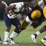 UTSA receiver Greg Campbell Jr. (10) is stopped for a loss by Arizona State linebacker Darien Butler on an end-around during the first half of an NCAA college football game Saturday, Sept. 1, 2018, in Tempe, Ariz. (AP Photo/Ralph Freso)