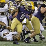 Washington running back Myles Gaskin (9) rushes against Arizona State during the first half of an NCAA college football game Saturday, Sept. 22, 2018, in Seattle. (AP Photo/Ted S. Warren)