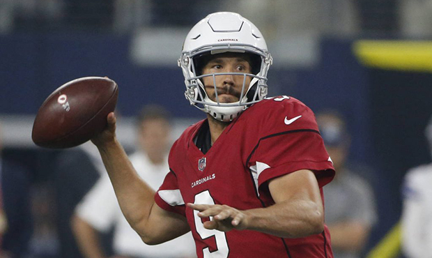 FILE - In this Aug. 26, 2018, file photo, Arizona Cardinals quarterback Sam Bradford (9) throws dur...