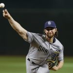 San Diego Padres pitcher Bryan Mitchell throws in the first inning of a baseball game against the Arizona Diamondbacks, Monday, Sept. 3, 2018, in Phoenix. (AP Photo/Rick Scuteri)