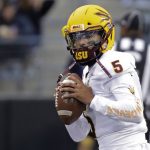 Arizona State quarterback Manny Wilkins warms up for the team's NCAA college football game against Washington, Saturday, Sept. 22, 2018, in Seattle. (AP Photo/Ted S. Warren)