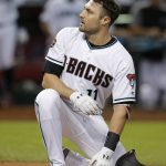 Arizona Diamondbacks' A.J. Pollock reacts after striking out in the ninth inning during a baseball game against the Colorado Rockies, Friday, Sept. 21, 2018, in Phoenix. The Rockies defeated the Diamondbacks 6-2. (AP Photo/Rick Scuteri)