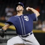 San Diego Padres starting pitcher Joey Lucchesi throws against the Arizona Diamondbacks during the fifth inning of a baseball game, Tuesday, Sept. 4, 2018, in Phoenix. (AP Photo/Matt York)