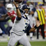 Seattle Seahawks quarterback Russell Wilson (3) throws against the Arizona Cardinals during the first half of an NFL football game, Sunday, Sept. 30, 2018, in Glendale, Ariz. (AP Photo/Ross D. Franklin)