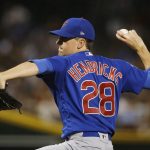 Chicago Cubs starting pitcher Kyle Hendricks throws against the Arizona Diamondbacks during the first inning of a baseball game Monday, Sept. 17, 2018, in Phoenix. (AP Photo/Ross D. Franklin)