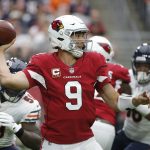 Arizona Cardinals quarterback Sam Bradford throws the ball against the Chicago Bears during the first half of an NFL football game, Sunday, Sept. 23, 2018, in Glendale, Ariz. (AP Photo/Rick Scuteri)