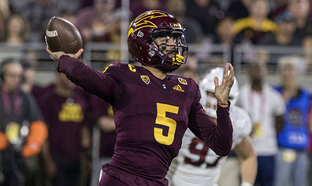 Arizona State quarterback Manny Wilkins throws a pass against the Stanford defense during the first...