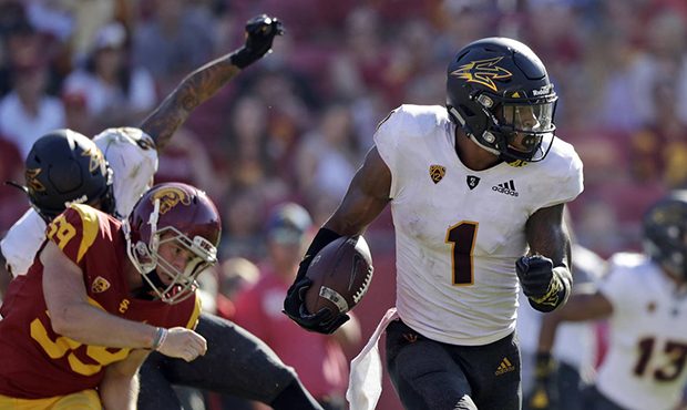 Arizona State wide receiver N'Keal Harry (1) returns a punt for a touchdown against Southern Califo...