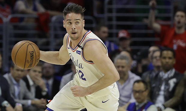 Philadelphia 76ers' T.J. McConnell in action during Game 4 of an NBA basketball second-round playof...