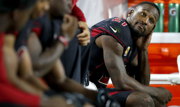 Arizona Cardinals cornerback Patrick Peterson (21) sits on the bench during the second half of an N...
