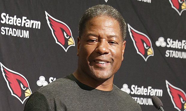 Arizona Cardinals head coach Steve Wilks smiles at a news conference after an NFL football game aga...