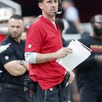 San Francisco 49ers head coach Kyle Shanahan watches from the sideline during the second half of an NFL football game against the Arizona Cardinals in Santa Clara, Calif., Sunday, Oct. 7, 2018. (AP Photo/Tony Avelar)