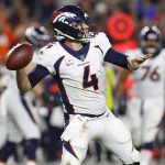 Denver Broncos quarterback Case Keenum (4) throws a touchdown pass against the Arizona Cardinals during the first half of an NFL football game, Thursday, Oct. 18, 2018, in Glendale, Ariz. (AP Photo/Ralph Freso)