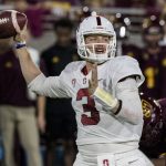Stanford quarterback K.J. Costello throws a pass against the Arizona State defense during the first half of an NCAA college football game Thursday, Oct. 18, 2018, in Tempe, Ariz. (AP Photo/Darryl Webb)