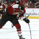 Arizona Coyotes right wing Michael Grabner shoots on goal against the Ottawa Senators in the second period during an NHL hockey game, Tuesday, Oct. 30, 2018, in Glendale, Ariz. (AP Photo/Rick Scuteri)
