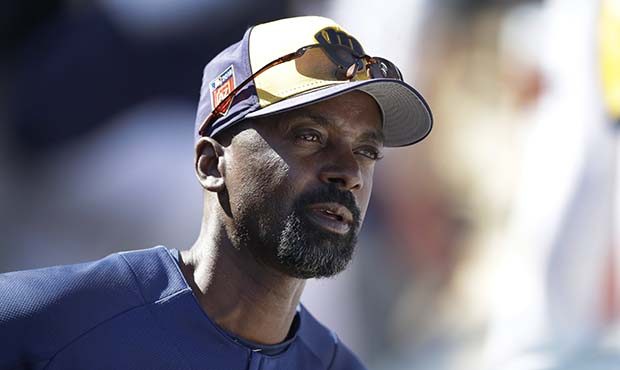 Milwaukee Brewers hitting coach Darnell Coles is seen in the dugout during a spring training baseba...