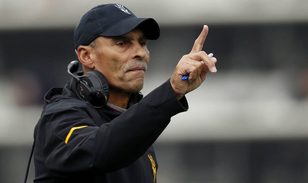 FILE - In this Saturday, Oct. 6, 2018, file photo, Arizona State head coach Herm Edwards gestures d...