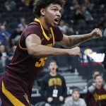 Arizona State's Taeshon Cherry celebrates after scoring against Utah State during the second half of an NCAA college basketball game Wednesday, Nov. 21, 2018, in Las Vegas. (AP Photo/John Locher)