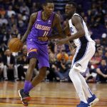 Phoenix Suns guard Jamal Crawford (11) drives on Orlando Magic guard Jerian Grant during the second half of an NBA basketball game Friday, Nov. 30, 2018, in Phoenix. The Magic defeated the Suns 99-85. (AP Photo/Rick Scuteri)