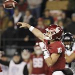 Washington State quarterback Gardner Minshew II (16) throws a pass during the first half of the team's NCAA college football game against Arizona in Pullman, Wash., Saturday, Nov. 17, 2018. (AP Photo/Young Kwak)