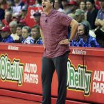 Iowa State head coach Steve Prohm shouts orders at his team during the first half of an NCAA college basketball game against Arizona at the Maui Invitational, Monday, Nov. 19, 2018, in Lahaina, Hawaii. (AP Photo/Marco Garcia)