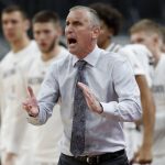Arizona State head coach Bobby Hurley yells toward the court during the second half of an NCAA college basketball game against Mississippi State, Monday, Nov. 19, 2018, in Las Vegas. Arizona State won 72-67. (AP Photo/John Locher)