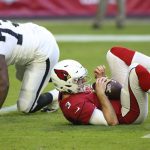 Arizona Cardinals quarterback Josh Rosen (3) is sacked by Oakland Raiders defensive tackle Maurice Hurst (73) during the first half of an NFL football game, Sunday, Nov. 18, 2018, in Glendale, Ariz. (AP Photo/Ross D. Franklin)