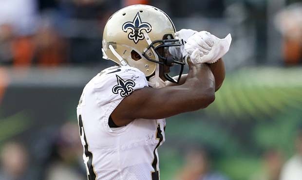 New Orleans Saints wide receiver Michael Thomas celebrates his touchdown in the first half of an NF...