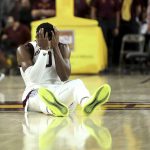 Arizona State guard Luguentz Dort reacts to the team's 67-66 loss to Princeton during an NCAA college basketball game, Saturday, Dec. 29, 2018, in Tempe, Ariz. (AP Photo/Ralph Freso)