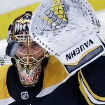 Boston Bruins goaltender Tuukka Rask eyes the puck on a save during the third period of an hockey game against the Arizona Coyotes in Boston, Tuesday, Dec. 11, 2018. (AP Photo/Charles Krupa)