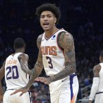 Phoenix Suns forward Kelly Oubre Jr. (3) reacts after making a 3-pointer during the first half of the team's NBA basketball game against the Orlando Magic on Wednesday, Dec. 26, 2018, in Orlando, Fla. (AP Photo/Phelan M. Ebenhack)