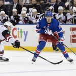 New York Rangers right wing Pavel Buchnevich (89) skates against Arizona Coyotes right wing Mario Kempe (29) during the second period of an NHL hockey game, Friday, Dec. 14, 2018, at Madison Square Garden in New York. (AP Photo/Mary Altaffer)