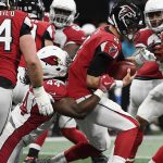 Atlanta Falcons quarterback Matt Ryan (2) is sacked by Arizona Cardinals defensive end Markus Golden (44) in the first half of an NFL football game, Sunday, Dec. 16, 2018, in Atlanta. (AP Photo/Danny Karnik)