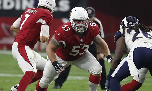 Arizona Cardinals center A.Q. Shipley (53) during the first half of an NFL football game against th...