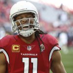 Arizona Cardinals wide receiver Larry Fitzgerald (11) laughs prior to an NFL football game against the Los Angeles Rams, Sunday, Dec. 23, 2018, in Glendale, Ariz. (AP Photo/Ross D. Franklin)