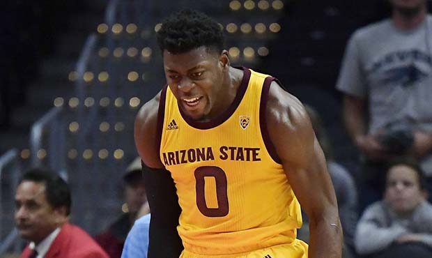 Arizona State guard Luguentz Dort celebrates after scoring during the first half of the team's NCAA...