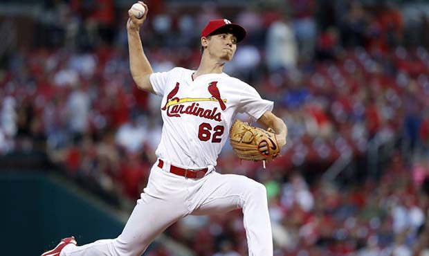 St. Louis Cardinals starting pitcher Luke Weaver throws during the first inning of the team's baseb...