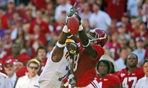 In this Nov. 7, 2009, file photo, LSU defender Patrick Peterson (7) breaks up a pass intended for A...