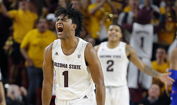 Arizona State guard Remy Martin (1) celebrates in the second half of the team's NCAA college basket...