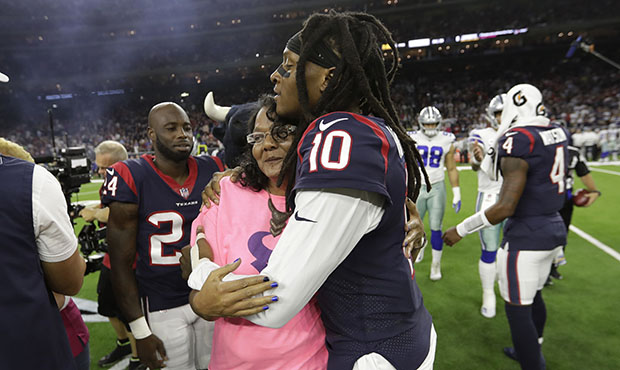 Houston Texans wide receiver DeAndre Hopkins (10) hugs Deann Watson, mother quarterback Deshaun Wat...