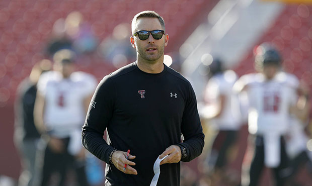 This Oct. 27, 2018, file photo shows Texas Tech head coach Kliff Kingsbury standing on the field be...