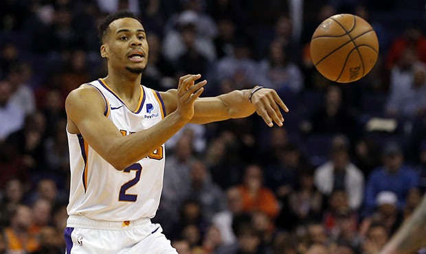Phoenix Suns guard Elie Okobo (2) in the first half during an NBA basketball game against the Phila...